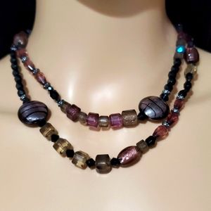 Avenue Pink-Purple & Black Bead Necklace